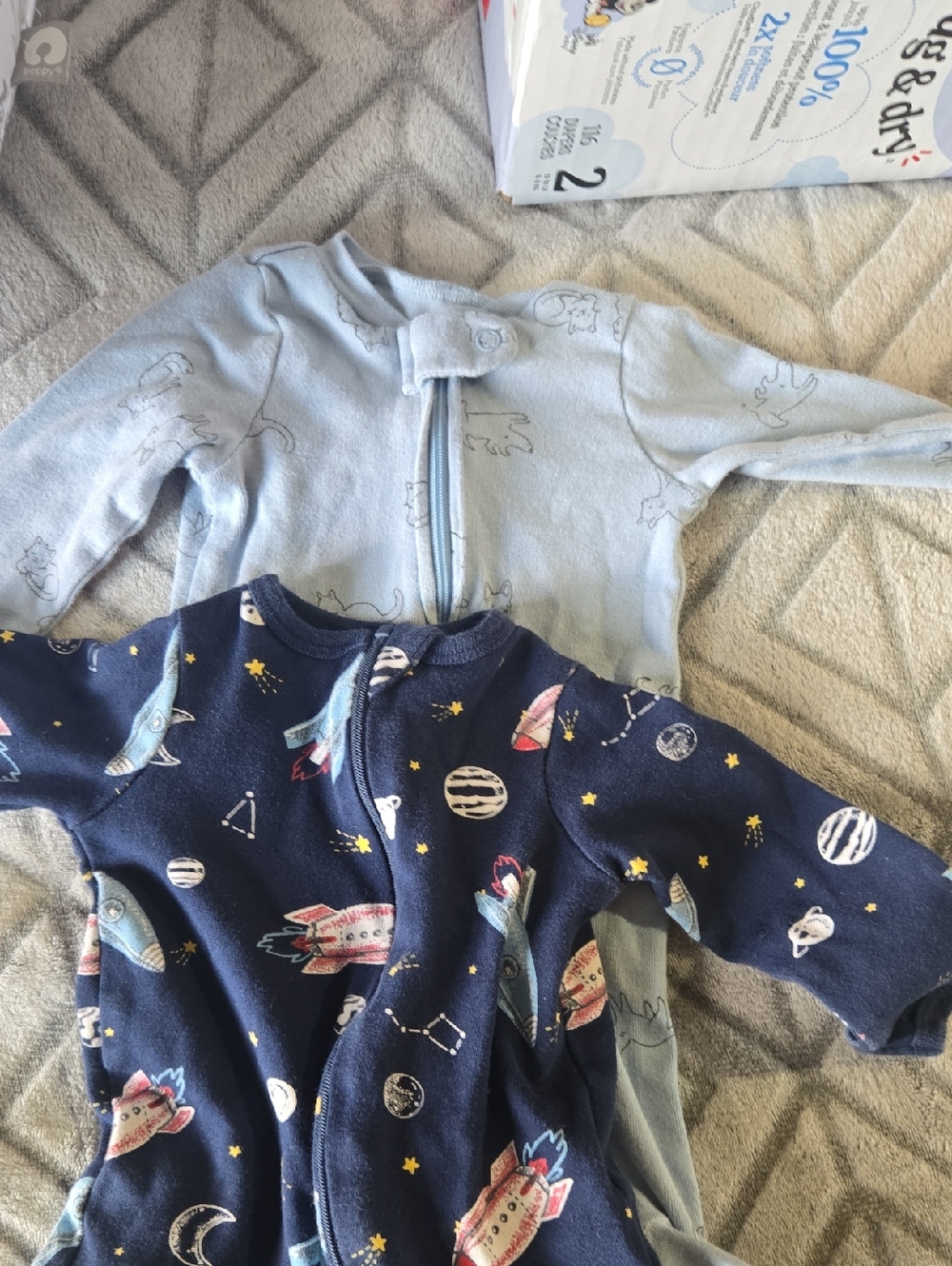 Baby Footed Sleepers - Navy Space Print & Light Blue